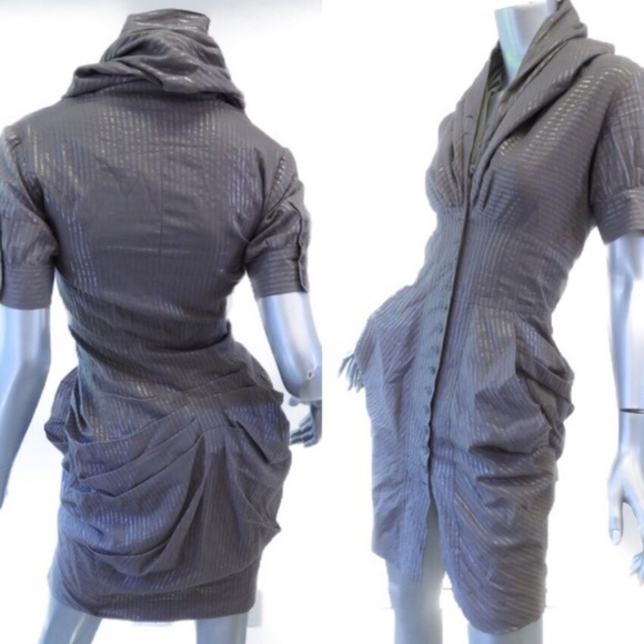 NEW AllSaints Elma Pleated Black Stripe Shirtdress - Picture 7 of 8